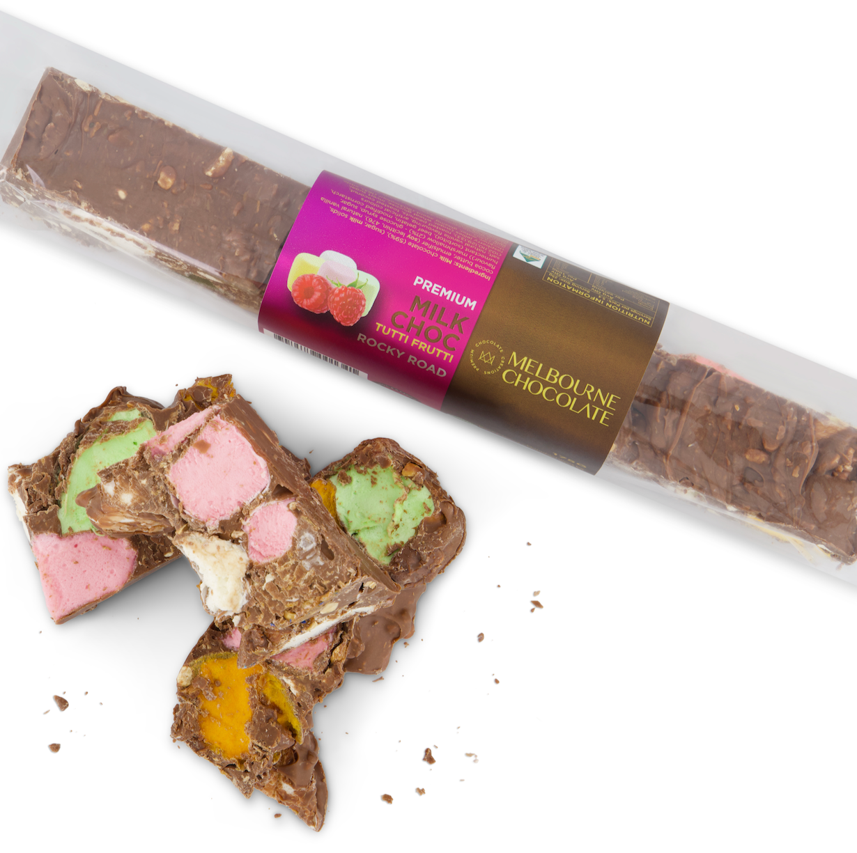 MILK CHOC TUTTI FRUTTI ROCKY ROAD